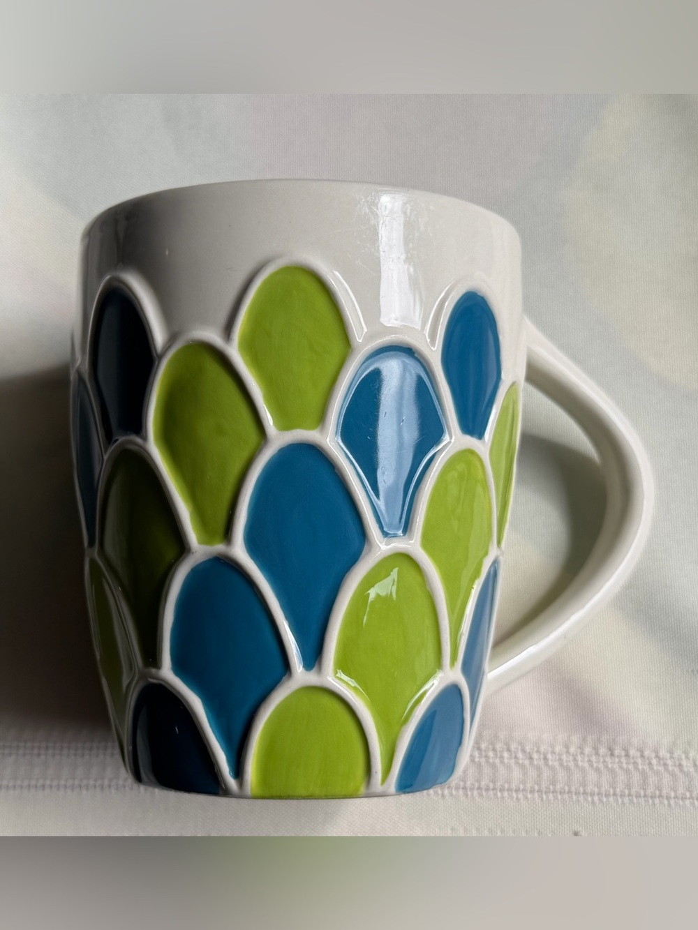 Starbucks 2009 Siren Mermaid Scales Mug 14 Oz Blue Green Embossed Hand Painted